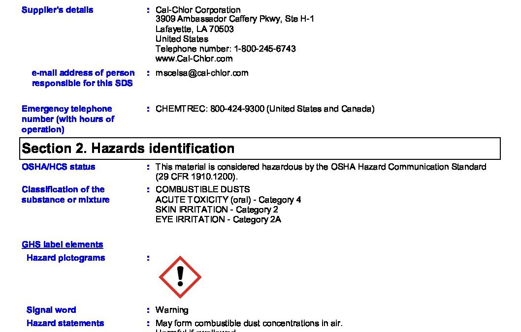 94-97% Calcium Chloride Powder_Cal-Chlor_US SDS_03Feb2020